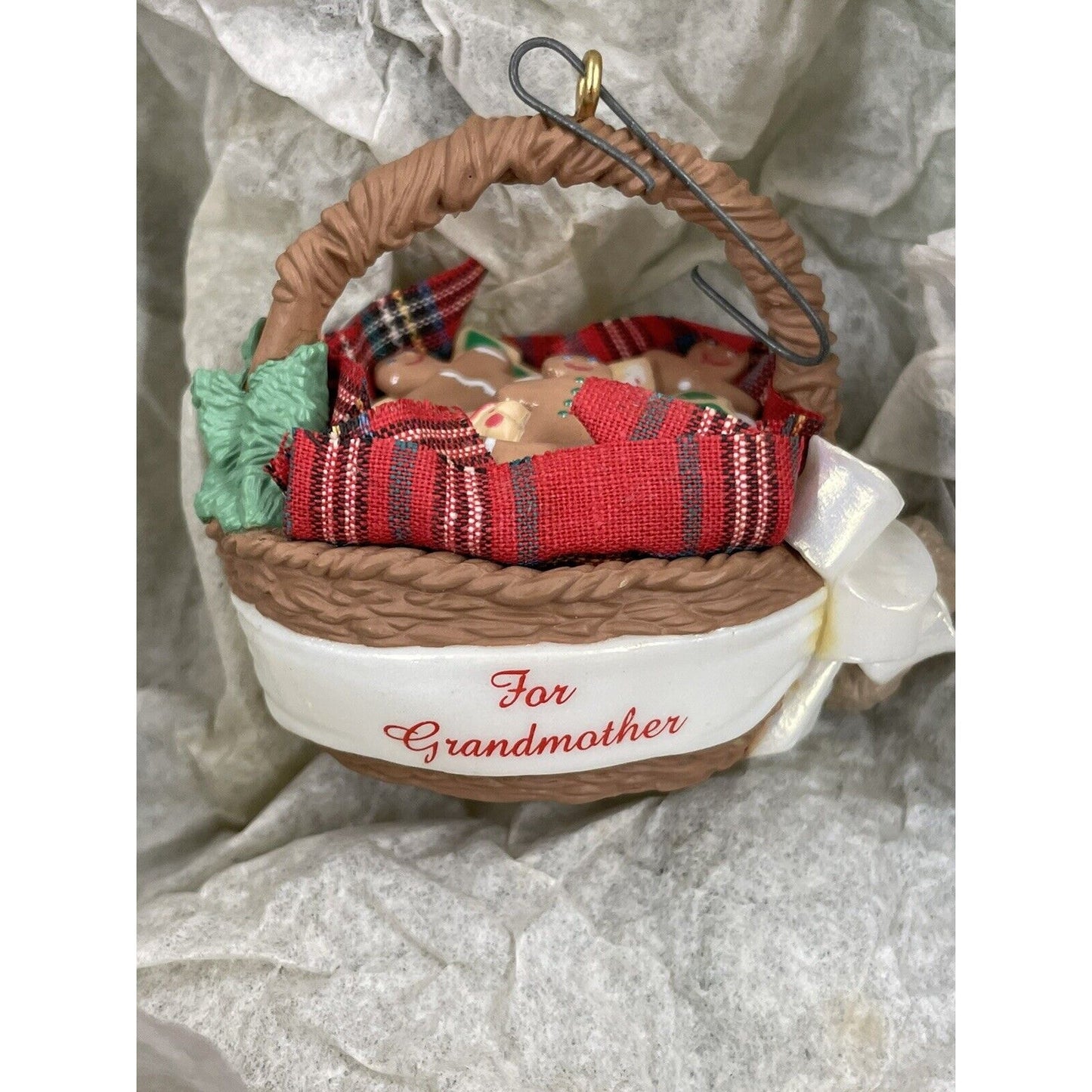 1994 Hallmark Keepsake Handcrafted Ornament Grandmother Basket Gingerbread Plaid
