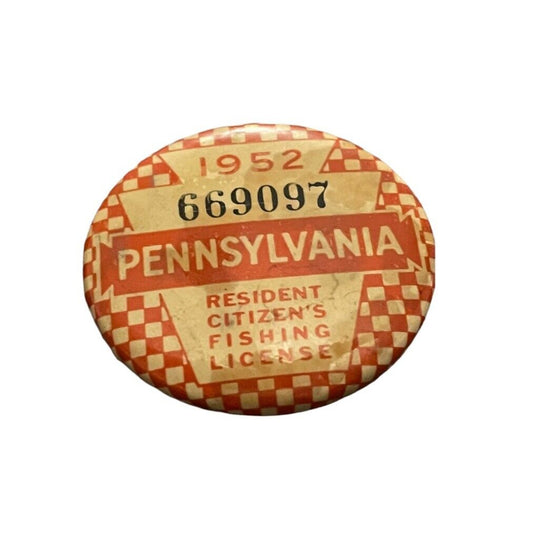 1952 Pennsylvania Resident Citizens Fishing License Pin Vintage Sportsman