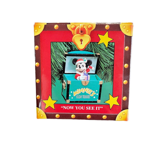 1995 Enesco Disney Minnie's Holiday Treasure Pop-up Chest Christmas Ornament
