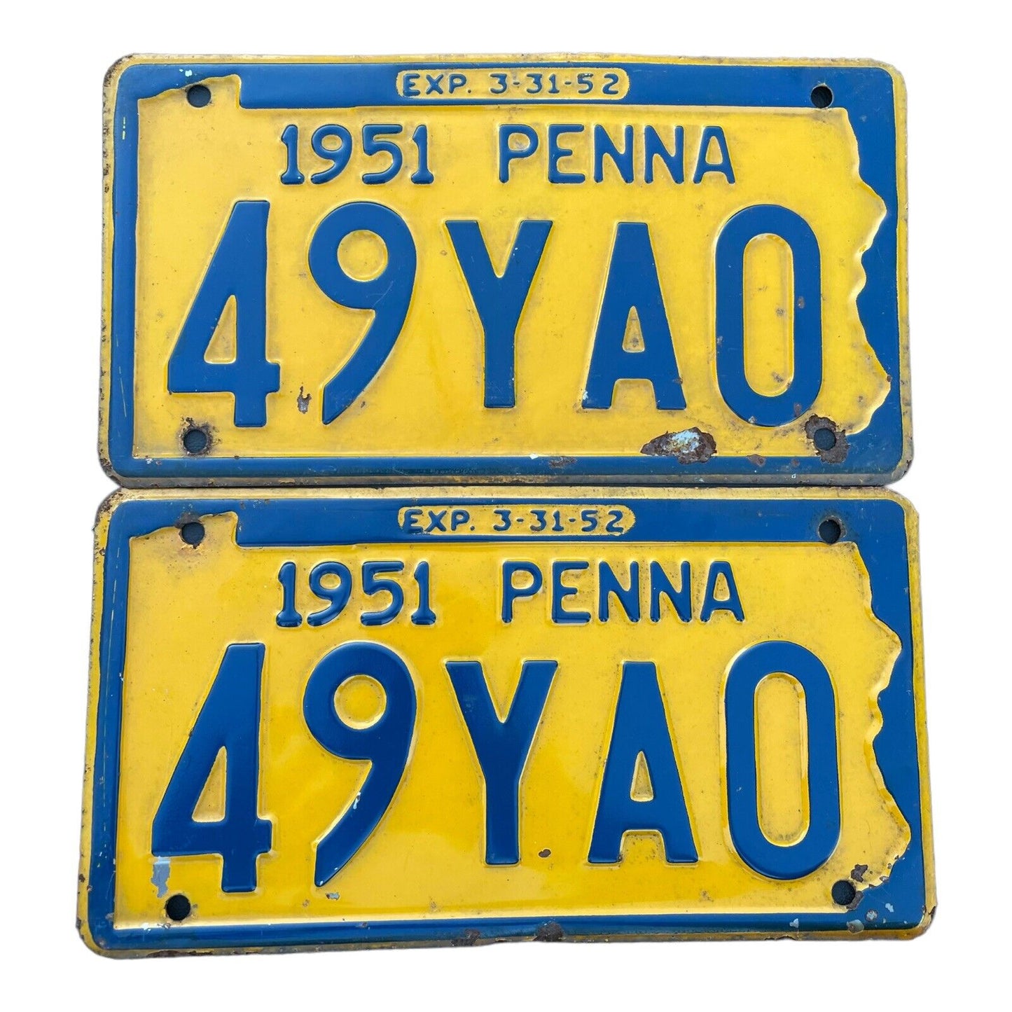 1951 Pennsylvania License Plate Pair Man Cave Garage Classic Car Decor PA