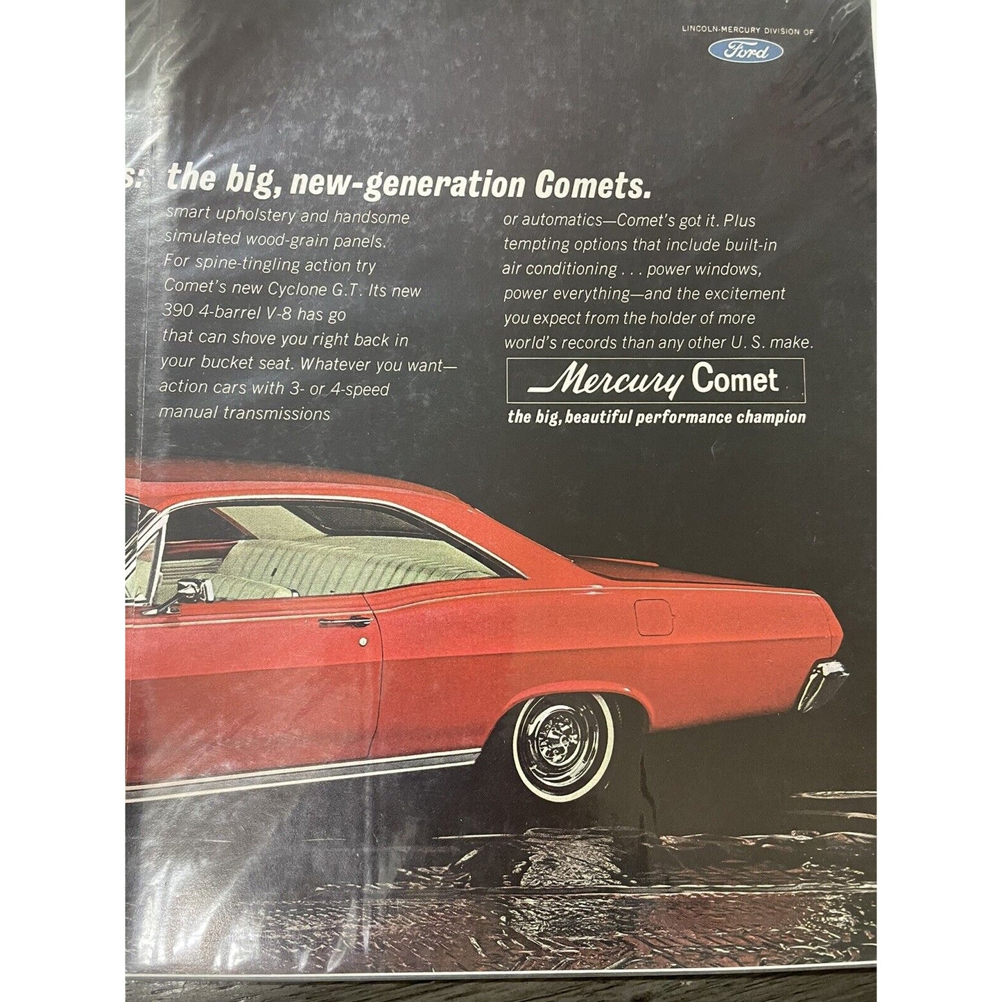 1966 Mercury Comet Automobile Vintage Original Print Ad Red