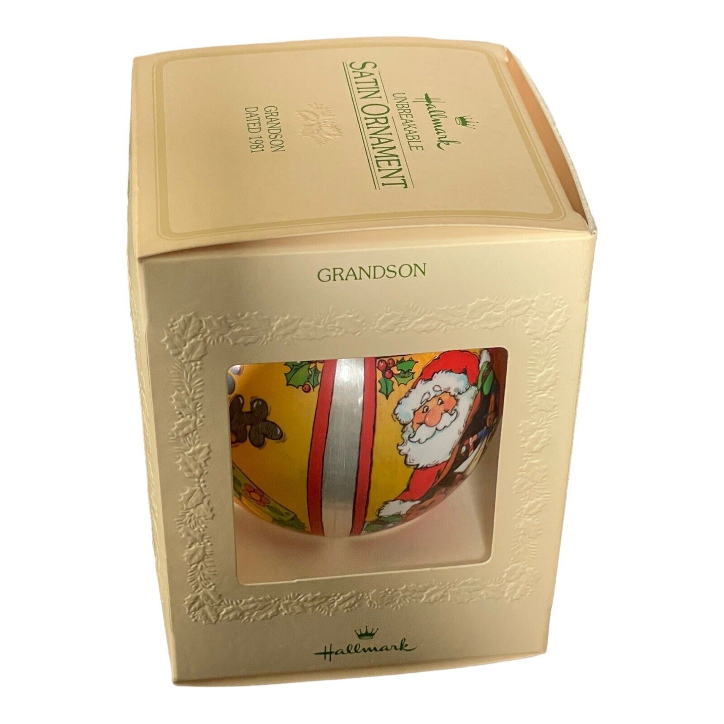 1981 Hallmark Keepsake Unbreakable Satin Grandson Christmas Ornament