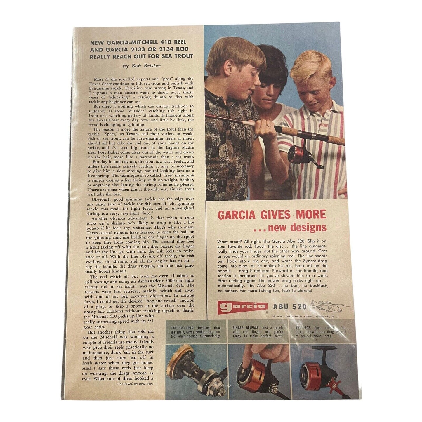 1966 Vintage Abu-Garcia Abu 520 Spinning Reels Sports Afield June 1966 print Ad
