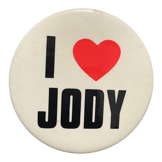 1980s 2 Inch “I Heart Jody” Pin Back Button Pin