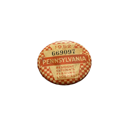 1952 Pennsylvania Resident Citizens Fishing License Pin Vintage Sportsman