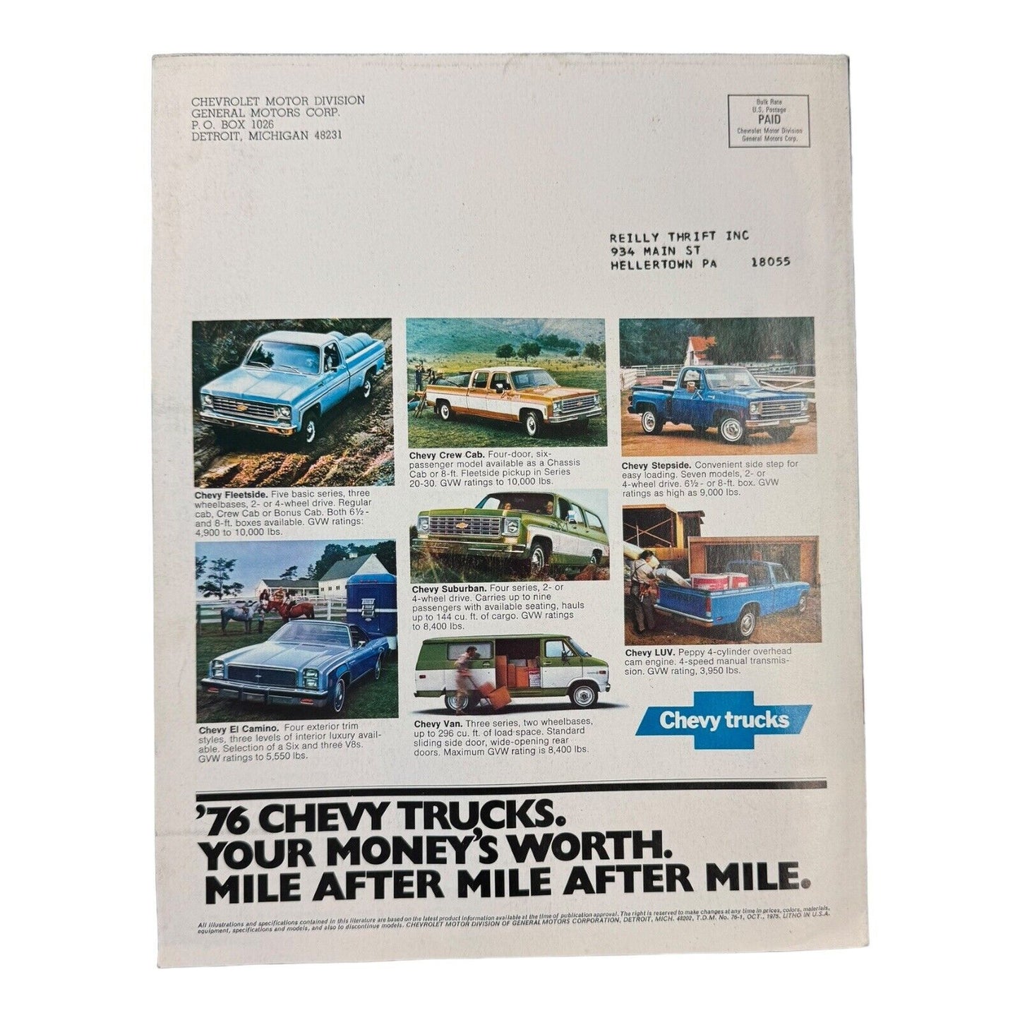 1976 Chevy Pickup Trucks Brochure 8 Page Fold Out Chevrolet Trucks Square Body