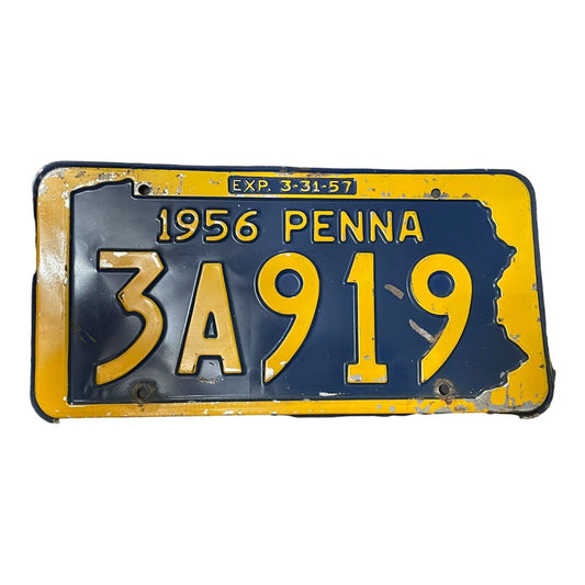 1956 Pennsylvania License Plate Tag 3A919 Man Cave Garage Classic Car Decor