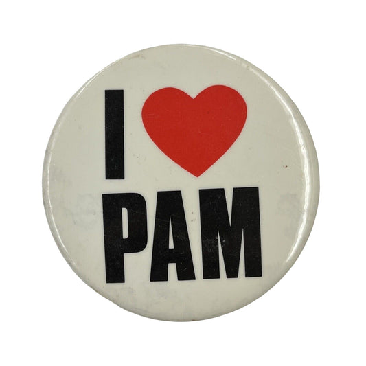 1980s 2 Inch “I Heart Pam” Pin Back Button Pin