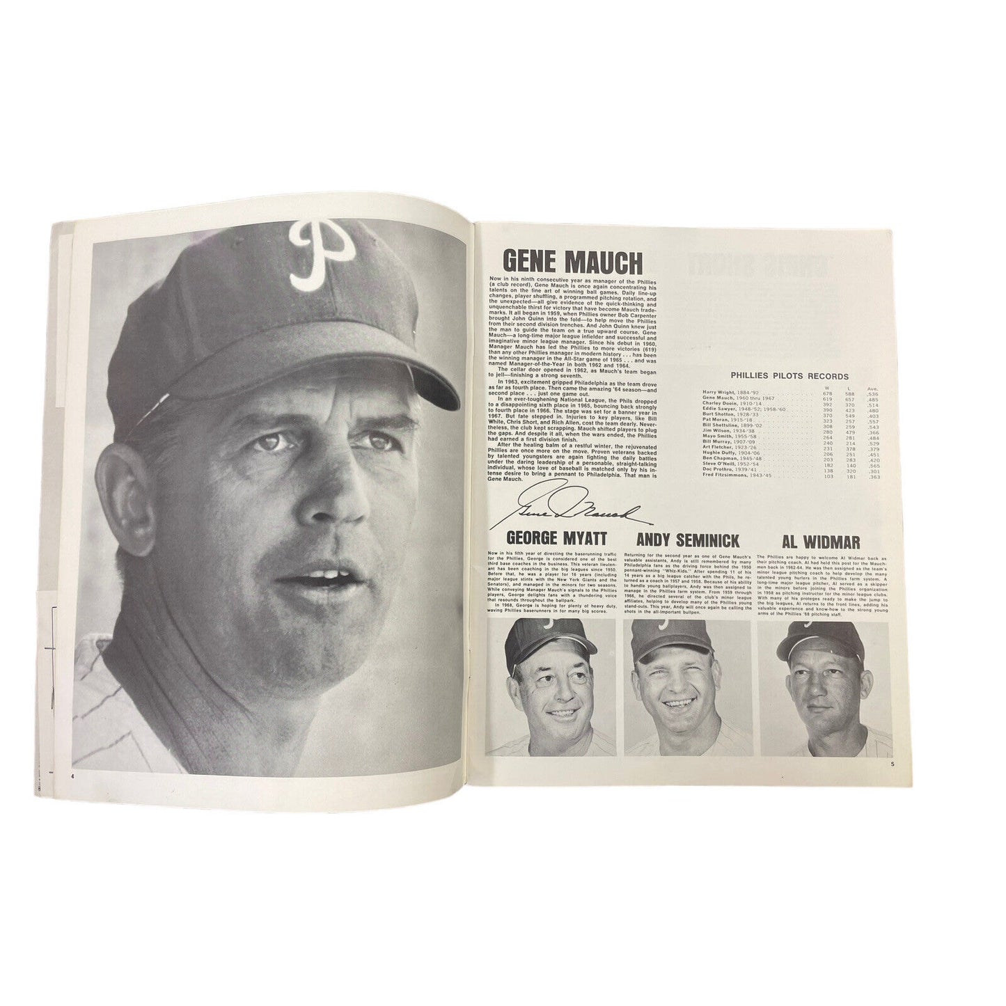 1968 Phillies Official Yearbook With Concession Price Sheet Connie Mack Rules