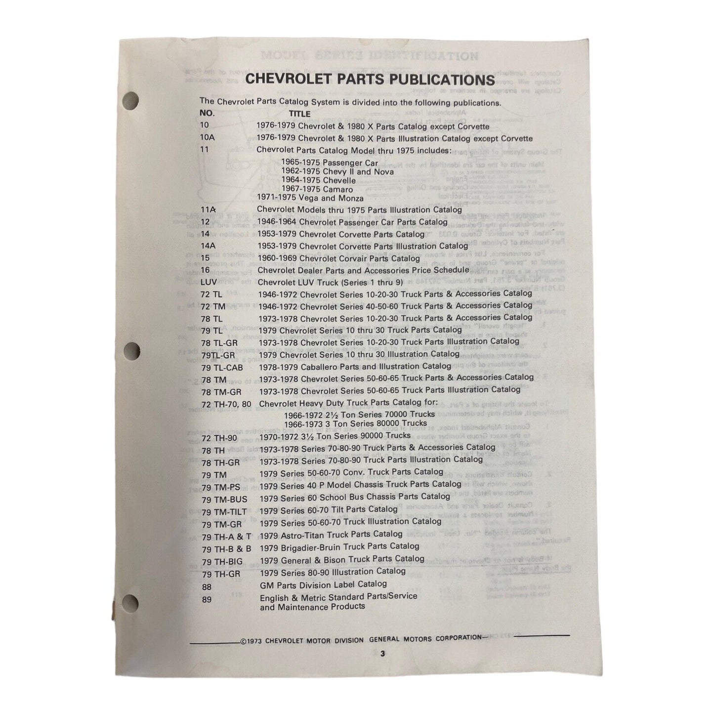 1946 - 1964 Chevrolet Passenger Car Chassis & Body Parts Catalog, 1979 Printing