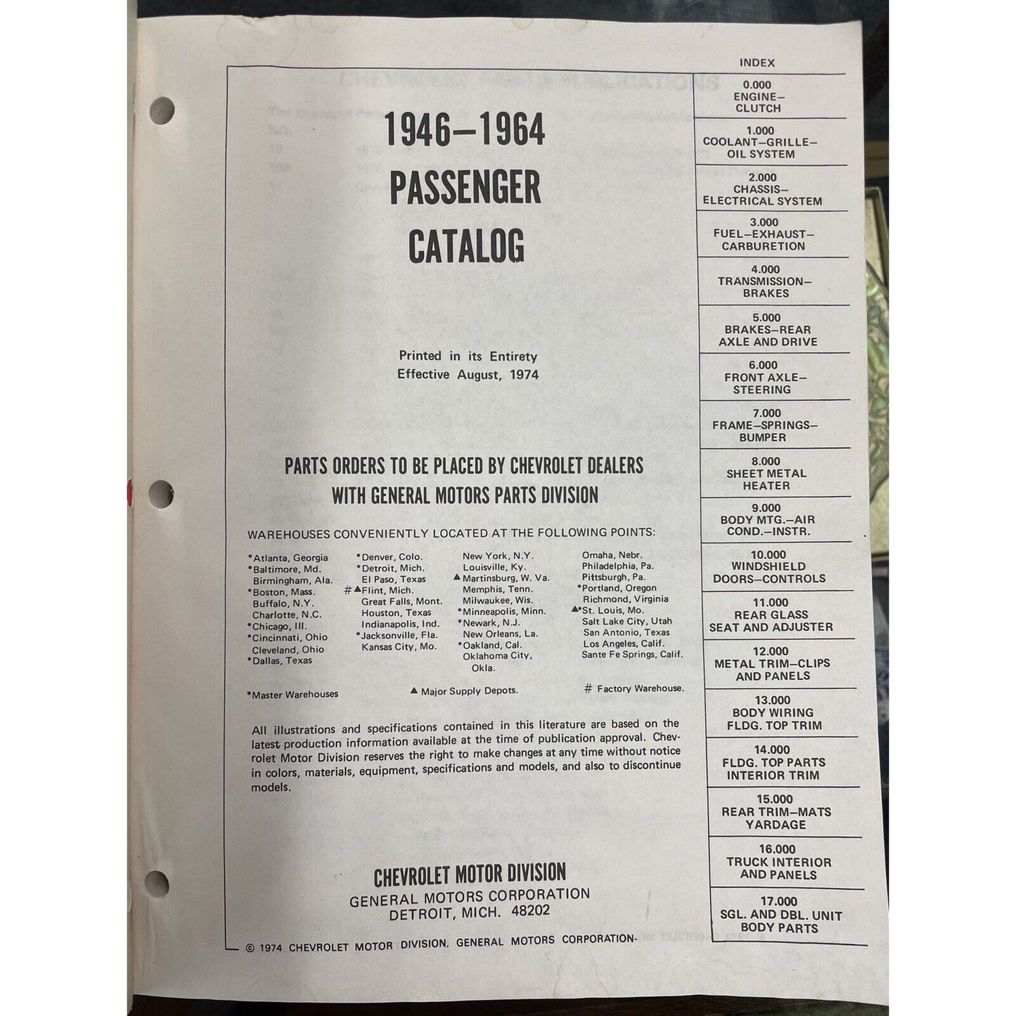 1946 - 1964 Chevrolet Passenger Car Chassis & Body Parts Catalog, 1979 Printing