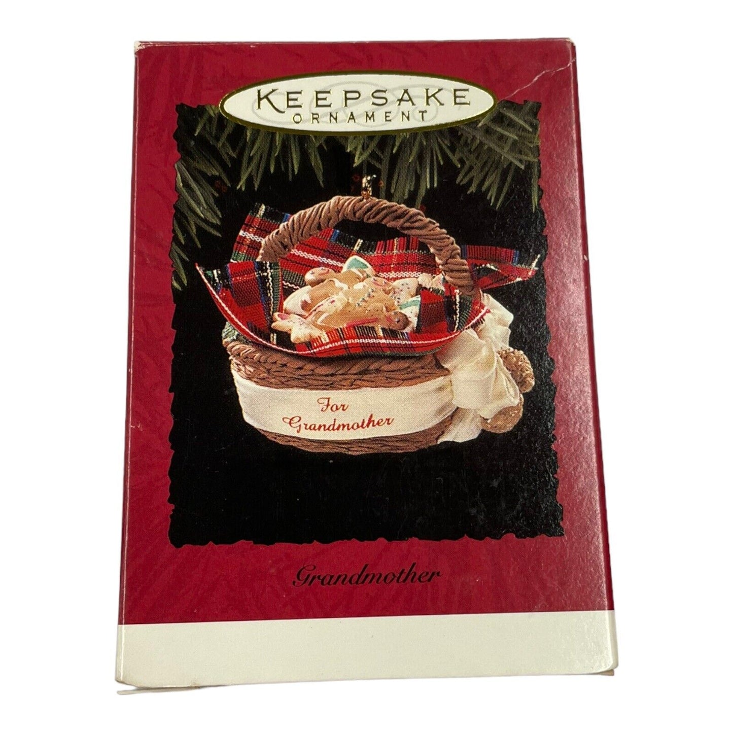 1994 Hallmark Keepsake Handcrafted Ornament Grandmother Basket Gingerbread Plaid