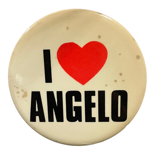 1980s 2 Inch “I Heart Angelo” Pin Back Button Pin