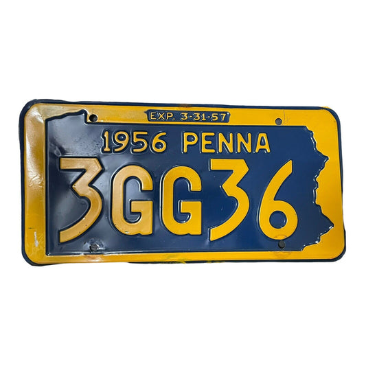 1956 Pennsylvania License Plate Tag 3GG36 Man Cave Garage Classic Car Decor