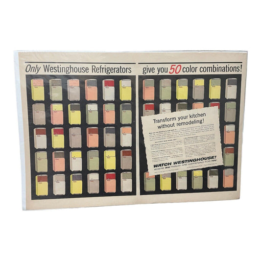 1956 WESTINGHOUSE Refrigerators 50 Colors - 2 Pg Retro Appliances VINTAGE AD