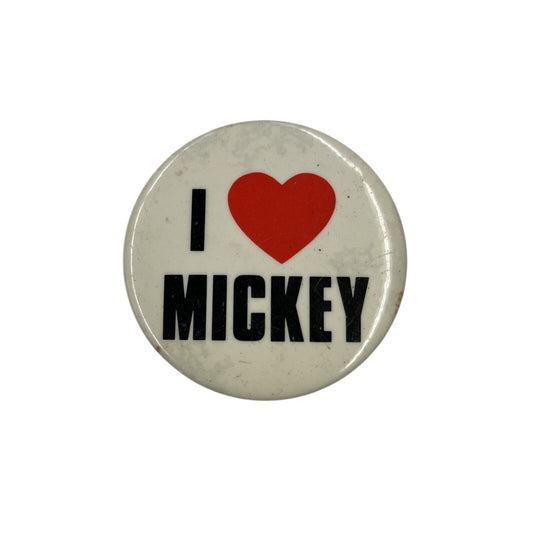 1980s 2 Inch “I Heart Mickey” Pin Back Button Pin