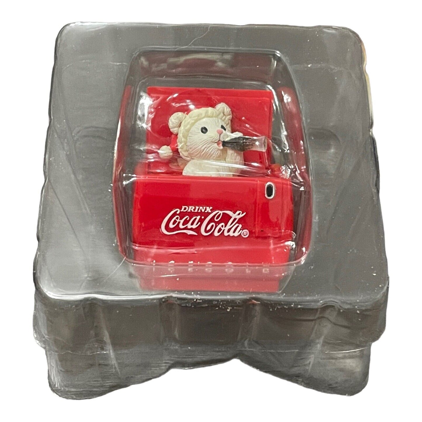 1993 Coca Cola Cool Yule Pop Up Bear In Santa Hat Cooler Christmas Ornament
