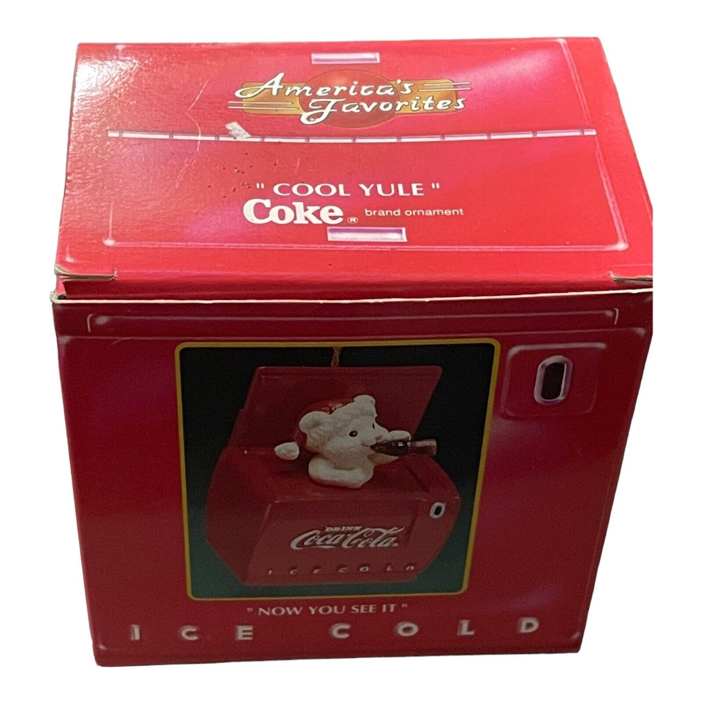 1993 Coca Cola Cool Yule Pop Up Bear In Santa Hat Cooler Christmas Ornament