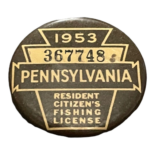 1953 Pennsylvania Resident Citizen's Fishing License Pinback #367748
