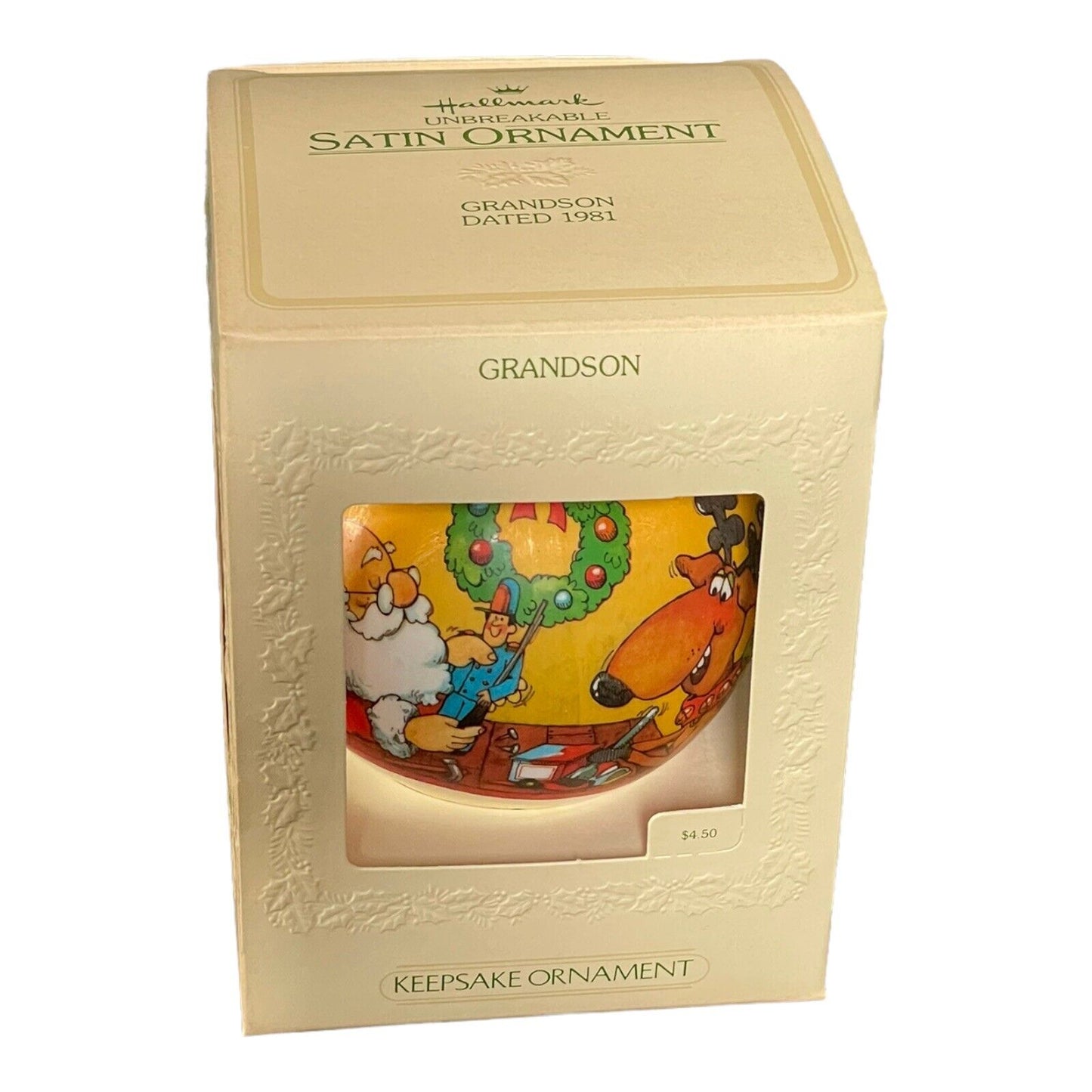 1981 Hallmark Keepsake Unbreakable Satin Grandson Christmas Ornament