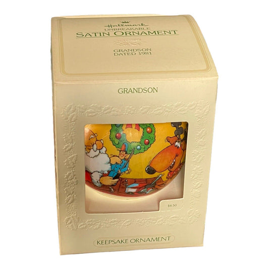 1981 Hallmark Keepsake Unbreakable Satin Grandson Christmas Ornament