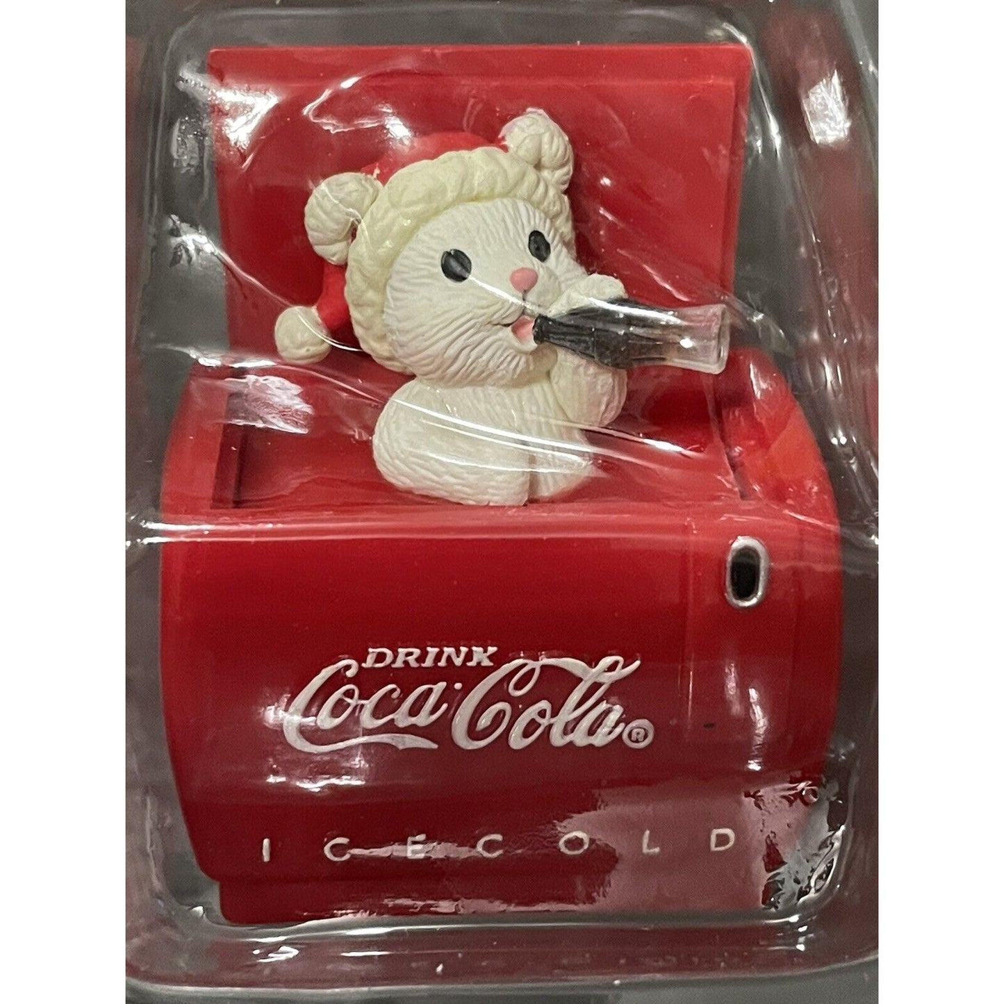 1993 Coca Cola Cool Yule Pop Up Bear In Santa Hat Cooler Christmas Ornament