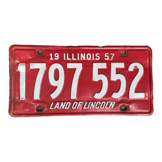 1957 Illinois License Plate Original Condition 1797 552 Man Cave Garage Classic