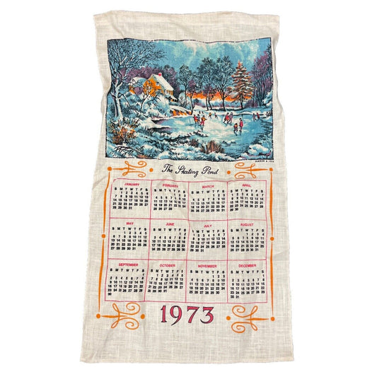 1973 The Skating Pond Currier & Ives Cloth Calendar