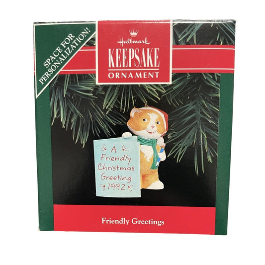 1992 Hallmark Keepsake Friendly Greetings Christmas Ornament Cat